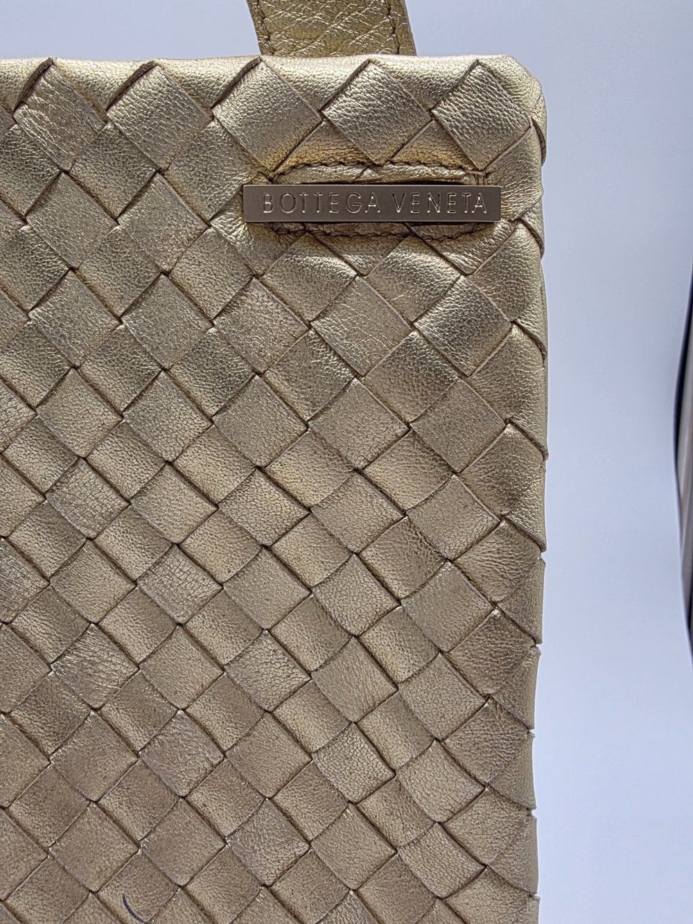 [VINTAGE] Bottega Veneta Metallic Gold Woven Crescent Shoulder Bag w/ COA - Picture 2 of 16